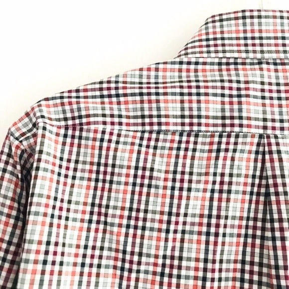 Peter Millar | Button Front Dress Check Shirt Medium Red Striped Button Cuff - Picture 4 of 9